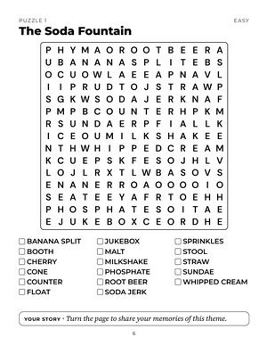 Page 6 of Nostalgic Word Search & Memory Journal for Seniors